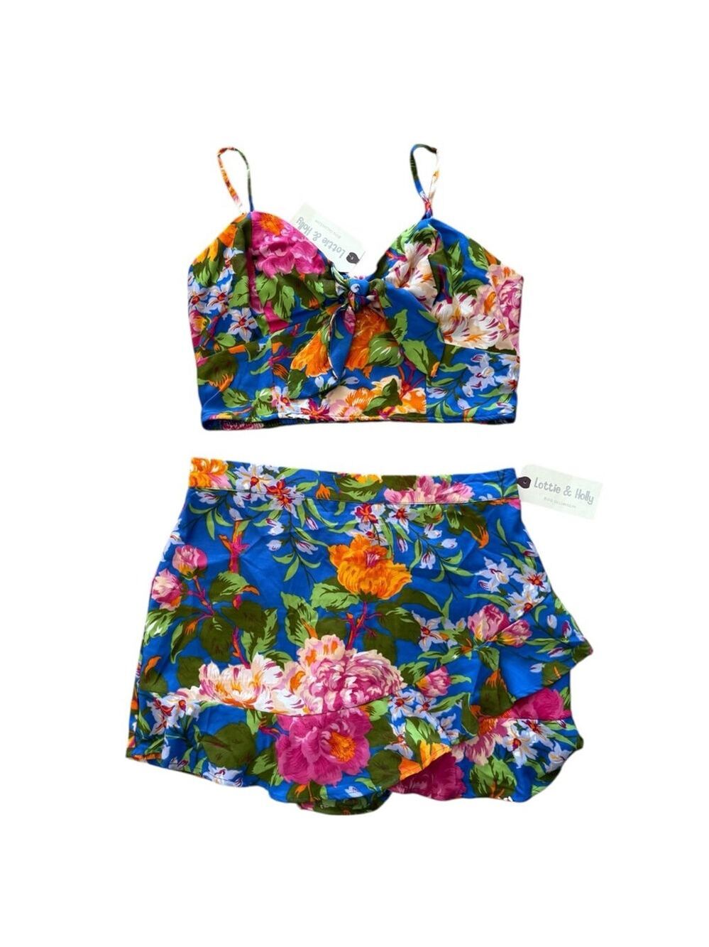 Lottie & Holly BOG Collective Size L Blue Pink Floral Two Piece Set NWT - Picture 2 of 9